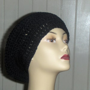 Black Mamba Jamaican Style Crochet Acrylic Yarn Slouchy Hat- jet black acrylic yarn for dread locks hair tucking. Made to Order
