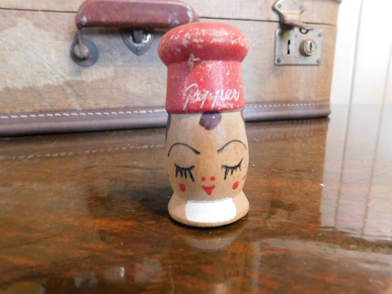 Tiney cute vintage painted lady pepper shaker with cork