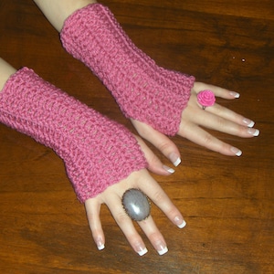 Light Raspberry Boho Fingerless Texting Gloves Crochet Arm Warmers Fingerless Mittens Texting Gloves Handmade Crocheted Simple Hand Warmers