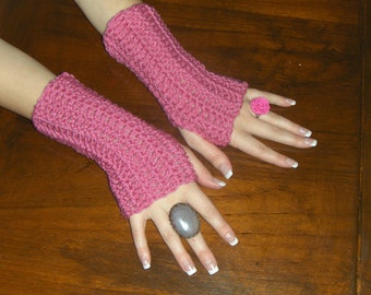 Light Raspberry Boho Fingerless Texting Gloves Crochet Arm Warmers Fingerless Mittens Texting Gloves Handmade Crocheted Simple Hand Warmers