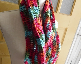 Southwest Spirit Handmade crocheted mulit colored bohemian fringed deluxe scarf.  Southwest Jalepeno Red Turquoise Green  #FestiveEtsyFinds