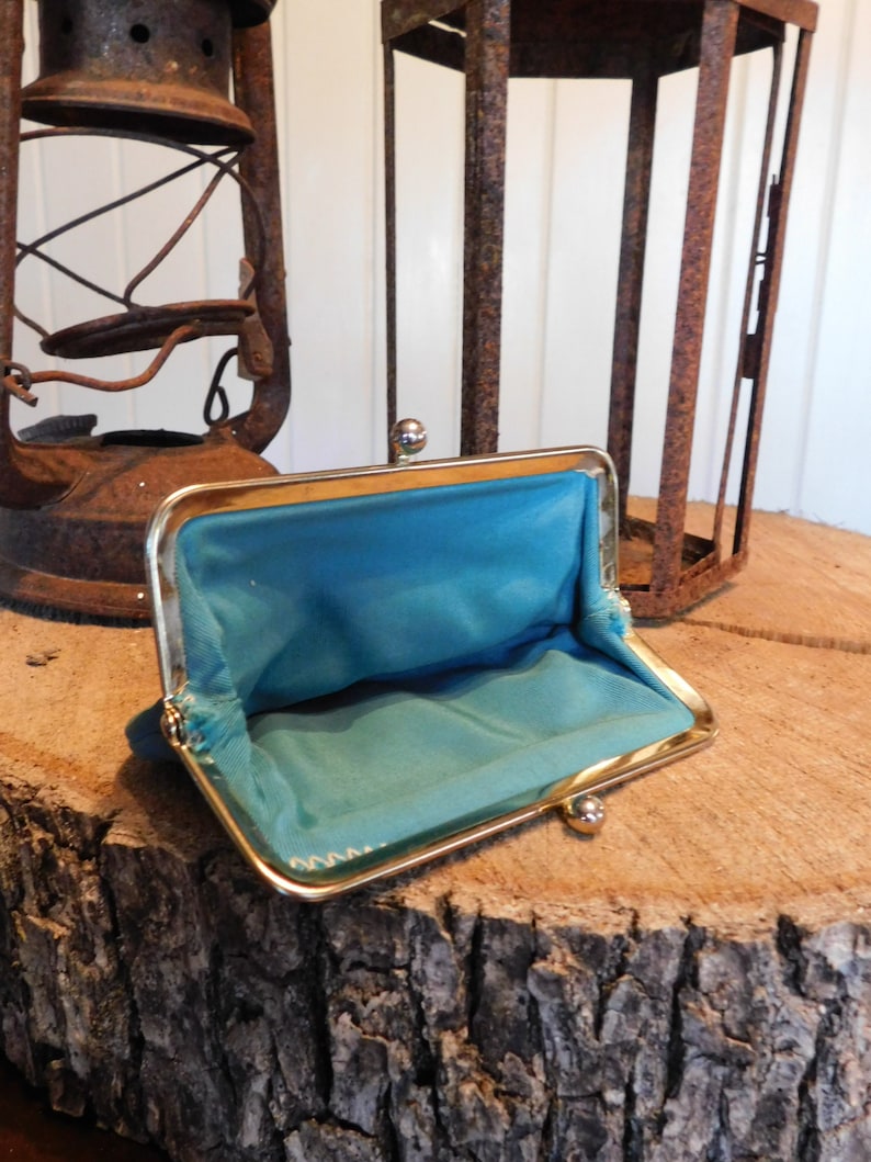 Vintage turquoise silk snap change purse