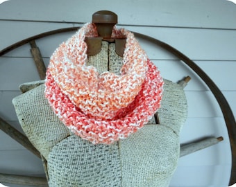 Indian Summer. Hand Knit Infinity Scarf. Ombre Orange & Cream Neck Cowl. Boho Neck Wrap .  #FestiveEtsyFinds