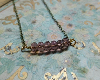 Amethyst Crystal Bar Necklace. Little Sparklers© .  Crystal rondelles & Brass layering minimalist necklace.  #FestiveEtsyFinds