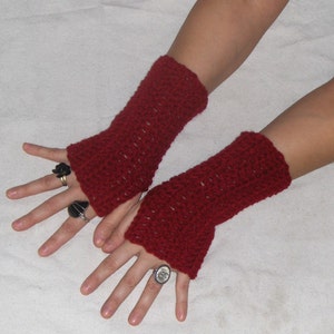 Jellied Cranberries Crocheted Bohochic Fall Fingerless Gloves Handmade Arm Warmers Simple Victorian Style Hand Warmer Fall Autumn Winter