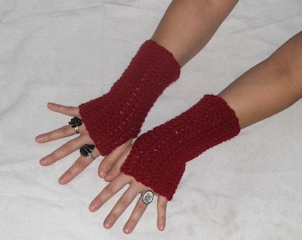 Jellied Cranberries Crocheted Bohochic Fall Fingerless Gloves Handmade Arm Warmers Simple Victorian Style Hand Warmer Fall Autumn Winter