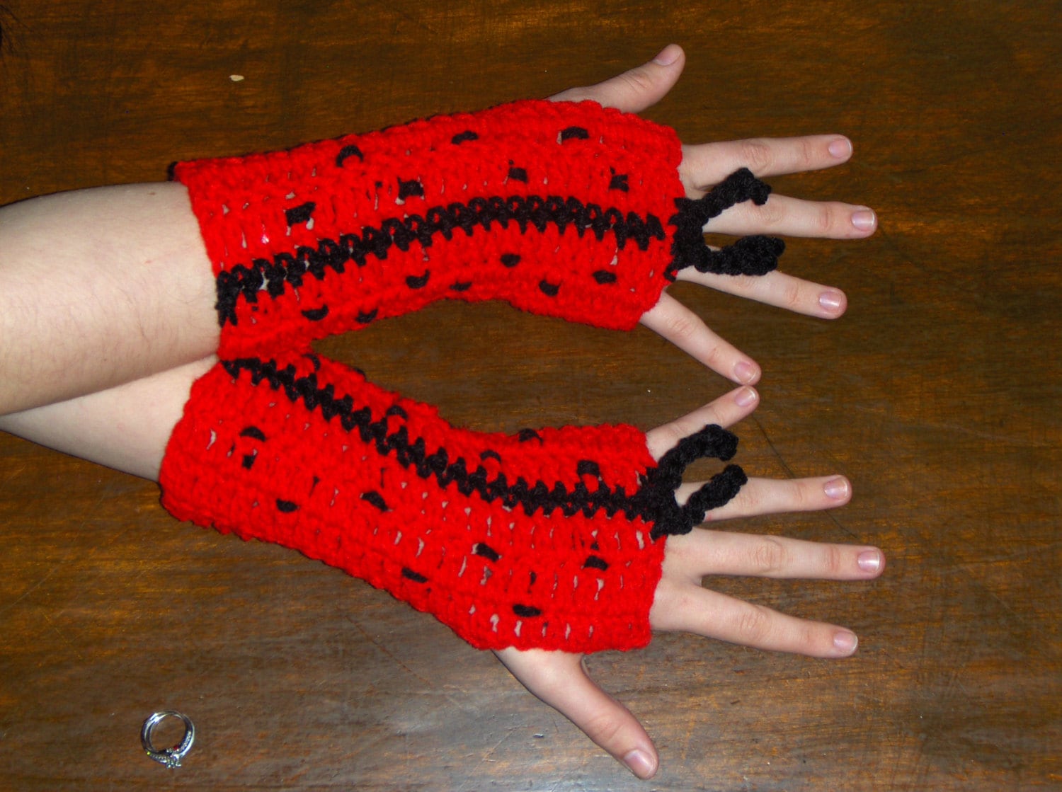Ladybug Handmade Fingerless Gloves Arm Warmers Crochet Etsy