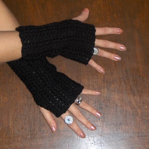 The Black Mamba Fingerless Gloves. Arm Warmers Handmade Crochet Texting Gloves Hand Crocheted fall autumn winter accessory Gothic Boho Raven image 1