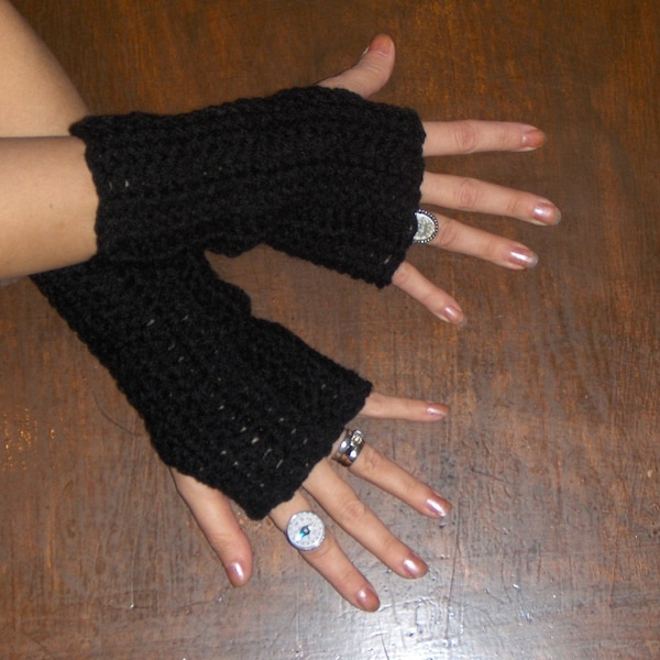 The Black Mamba Fingerless Gloves. Arm Warmers Handmade Crochet Texting Gloves Hand Crocheted fall autumn winter accessory Gothic Boho Raven