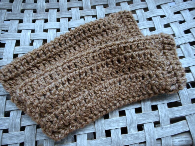 The Wild Hawk Fingerless Gloves crochet Arm Warmers Handmade Crocheted. fall autumn winter boho. Dark Beige ACrylic Yarn Handmade gloves image 5