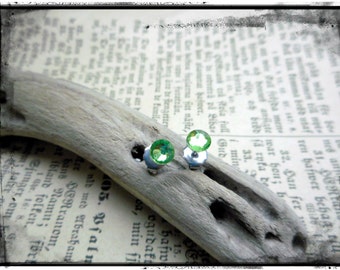 Little Sparklers©. Celery Green Crystals and titanium post earrings. Darling petite crystal stud earrings. Hypoallergenic. LightSpring green