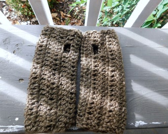 FIngerless Gloves. Pecan Yarn handmade Fingerless Gloves crochet Arm Warmers Handmade Crocheted.  autumn winter boho Nut Brown Rustic Earthy