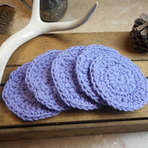 Baby Pure Cotton Crocheted Round Facial Wash cloths. Handmade Lavender // Set of 5 . Face Cloths Scrubbies, Baby Shower Gift Bath Acessory