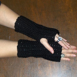 The Black Mamba Fingerless Gloves. Arm Warmers Handmade Crochet Texting Gloves Hand Crocheted fall autumn winter accessory Gothic Boho Raven image 3