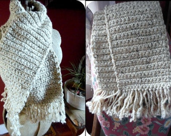 The Pebble Stone Scarf. Hand Crochet Boho Chic Chunky Wool Blend Fall Winter Fringe Neck Wrap Unisex Scarf  #FestiveEtsyFinds
