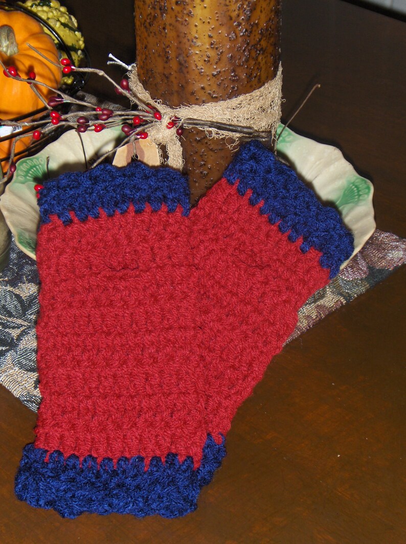 Berrylicious Fingerless Gloves Texting Gloves Cranberry Red & Blueberry BOHO Gloves Arm Warmers Made to order Handmade Crocheted Scalloped image 2
