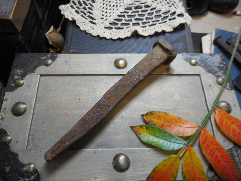 Antique Huge rusty railroad nail spike. FestiveEtsyFinds image 4