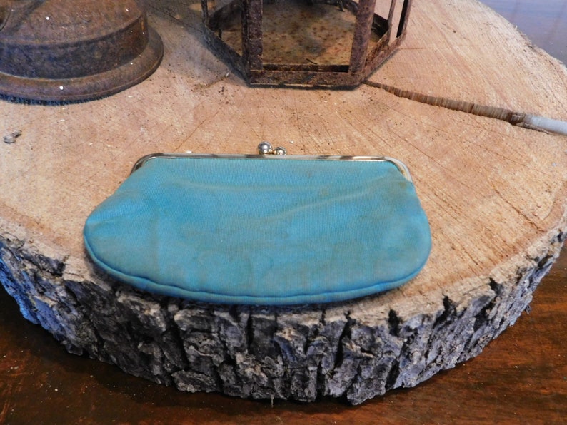 Vintage turquoise silk snap change purse