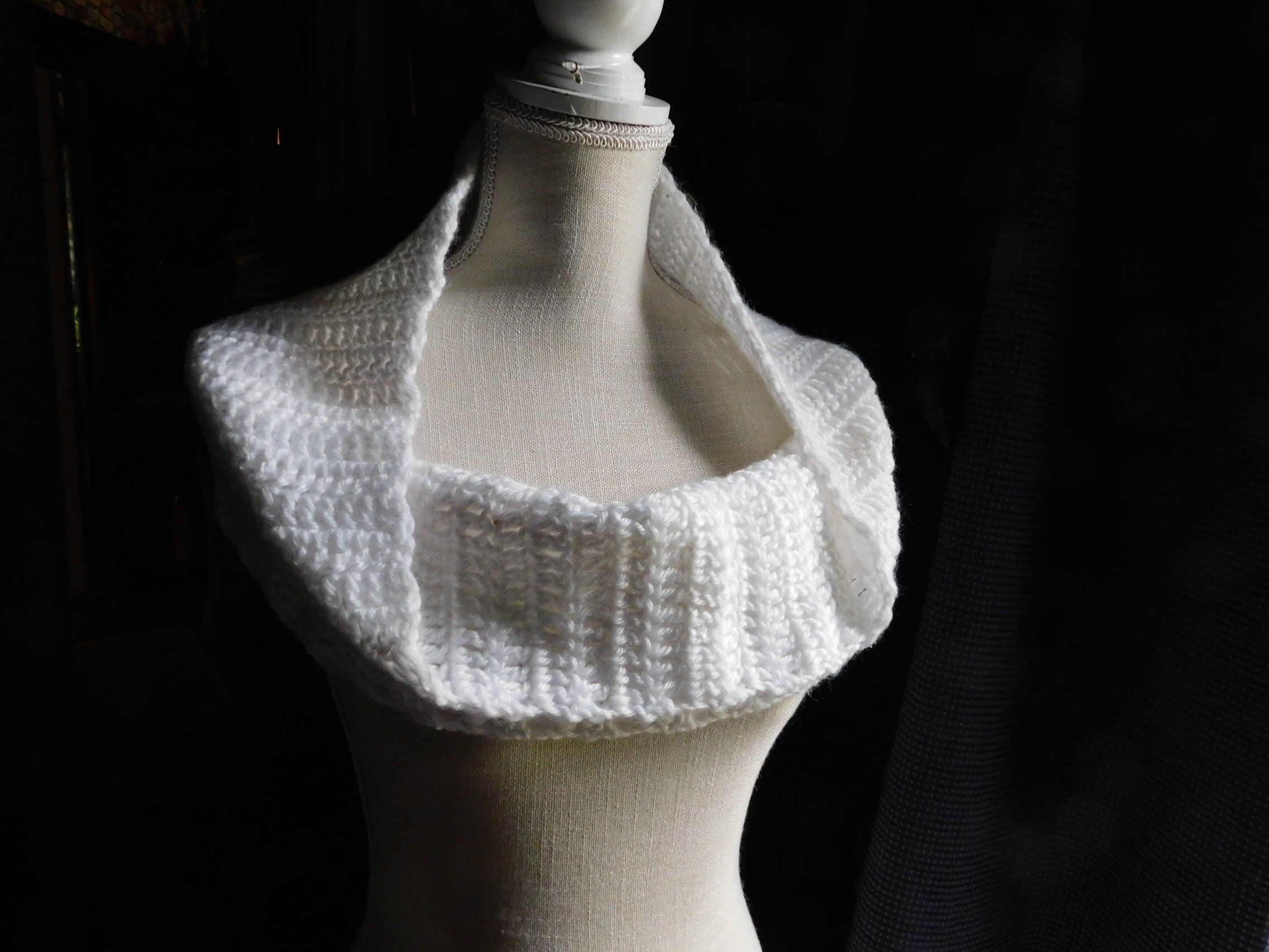 The Snowy Owl Infinity Scarf Neck Cowl Rustic Bohemian Hand Crocheted Snow White Infinity Circle Nec