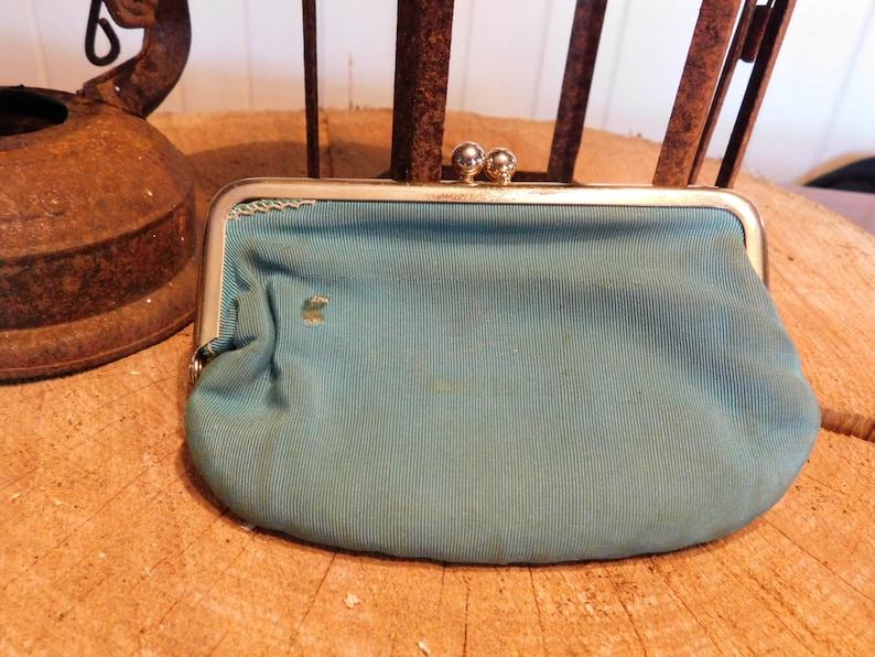 Vintage turquoise silk snap change purse
