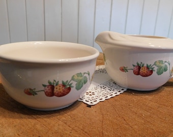Vintage Pfaltzgraff Open Creamer pitcher & Sugar Bowl set. Fruit, strawberries, cherries, berries, floral , matching set  #FestiveEtsyFinds