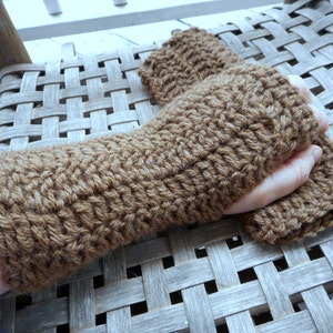 The Wild Hawk Fingerless Gloves crochet Arm Warmers Handmade Crocheted. fall autumn winter boho. Dark Beige ACrylic Yarn Handmade gloves image 2