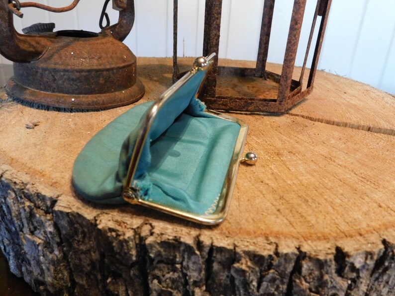 Vintage turquoise silk snap change purse