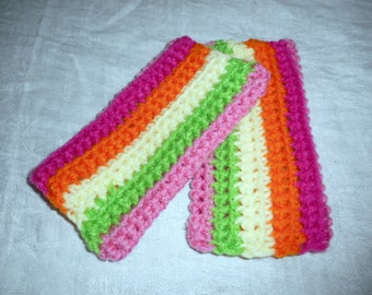 Scaldapolsi arcobaleno pastello, protezione per artrite, scaldabraccia a righe, corti, fatti a mano all'uncinetto, verde lime, giallo pallido, arancione, rosa fenicottero