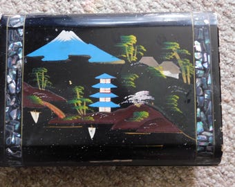 ジュエリーボックス　漆器　マザーオブパール ヴィンテージ日本製黒漆とマザーオブパール象嵌のオルゴールジュエリー