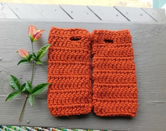 Guantes sin dedos Autumn Spice. Guantes de crochet hechos a mano. Guantes Boho Rojo Naranja Óxido. Talla mediana. Guantes sin dedos. calentadores de brazos cortos