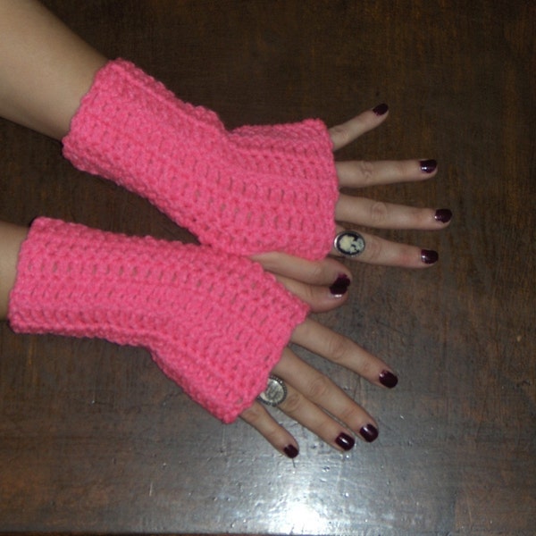 Pink Flamingo Fingerless Gloves Crochet Texting Gloves. Handmade Crocheted Arm Warmers Urban Chic Boho Victorian Gloves. Bright Pink winter