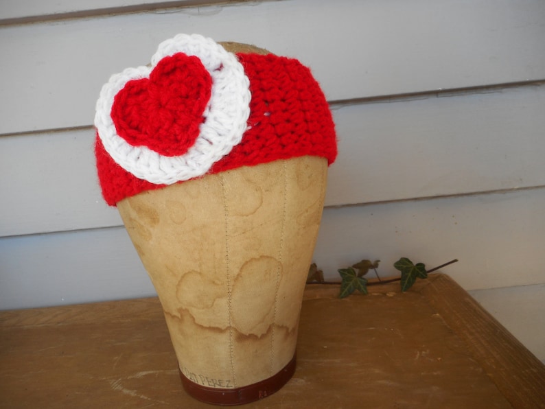Be My Valentine ear warmer head warmer Red Heart White heart Red Headband Head accessory Child Headband Winter head band