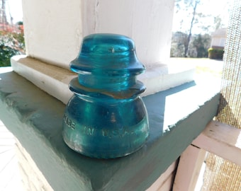 Antique Hemingray Turquoise Teal Aqua Blue Glass Insulator  Americana home decor.  Industrial Electric Power Lines Nostalgic