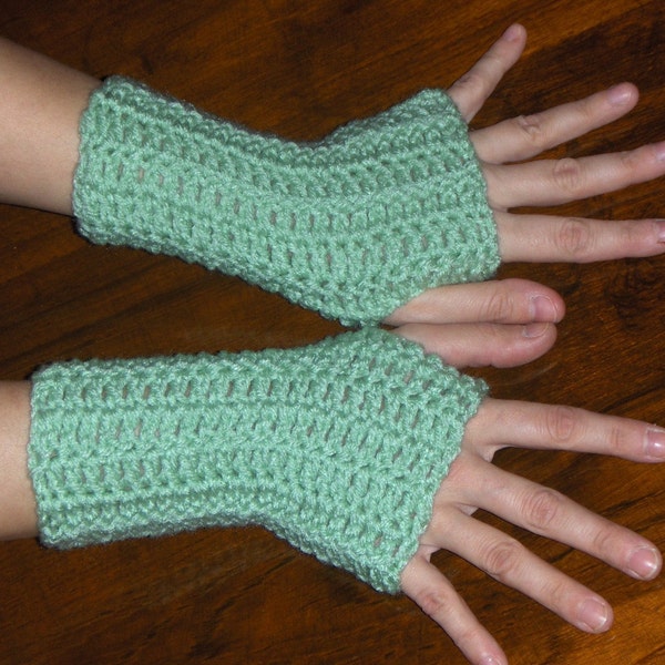 The Honeydew Melon Fingerless Gloves. Handmade Crocheted Simple Arm Warmers green Victorian Urban Chic Boho Crochet Fall Fashion Mitten