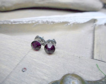 Little Sparklers© - Amethyst Aubergine. Deep Purple Crystals & titanium post earrings. Darling petite crystal stud earrings. Hypoallergenic