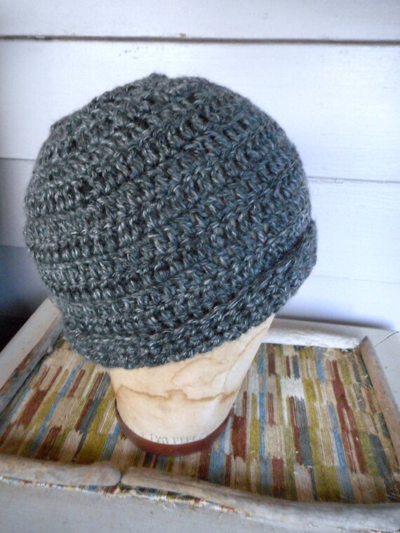Handmade gray crochet hat Handmade Gray and Navy Blue Crochet Hat | Cozy Acrylic Yarn  main image 2