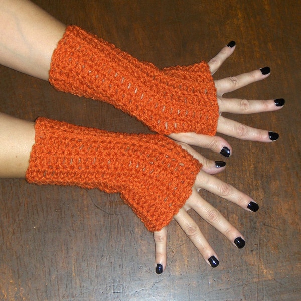 The Carrot Spice Cake Fingerless Texting Gloves Crochet Gloves Handmade Crocheted Folk Arm Warmers rustic Mittens Fall Autumn Fashion Simple