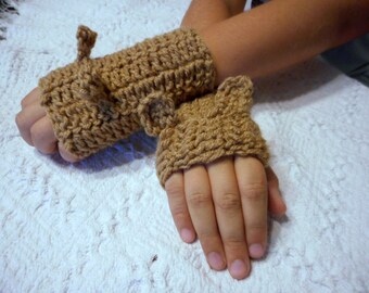 Teddy Bear GLoves. Handmade Children's brown bear ear fingerless gloves, hand wrist warmers crochet fall autumn Made to order Back to school