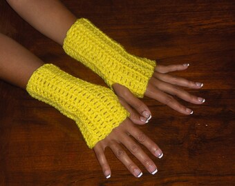 The Summer Sunshine Fingerless Texting Gloves. Crochet Gloves Bright Sunny Yellow. Handmade  Arm Warmers, Fingerless Mittens. Victorian