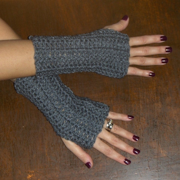 Gray Heather Fingerless Texting Gloves. Boho Arm Warmers Fingerless Bohemian Texting Gloves Heather Grey Shorty Handmade Crocheted Unisex