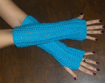 Long Fingerless Gloves Arm Warmers The Turquoise Tides Gloves Handmade Crochet Turquoise  Victorian Bohochic Smoking- Texting Gloves Parlor