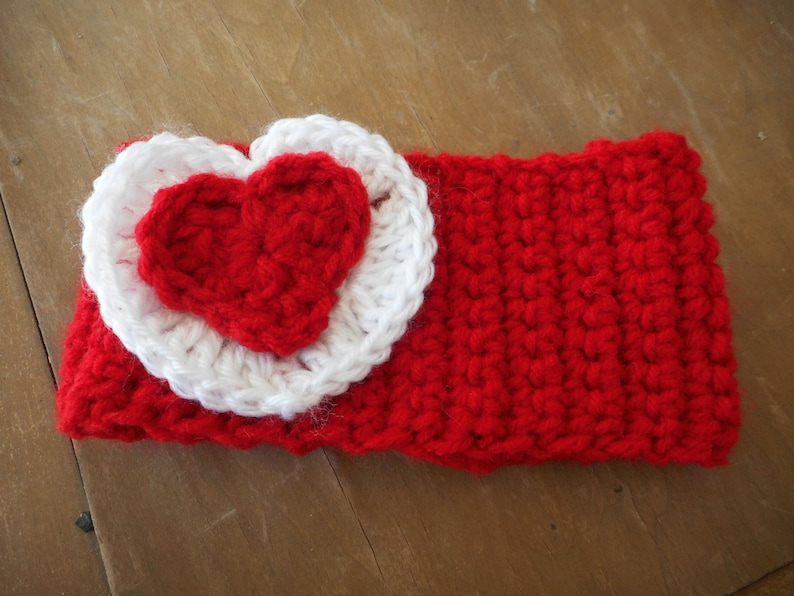 Be My Valentine ear warmer head warmer Red Heart White heart Red Headband Head accessory Child Headband Winter head band