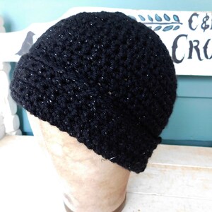 The Supernova Poor Boy Hat. Black Sparkly Handmade Crochet boho cap  #FestiveEtsyFinds