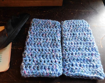 The Watercolor Boho Crocheted Handmade Periwinkle Blue ooak Size medium fingerless gloves, hand warmers, arm warmers  #FestiveEtsyFinds