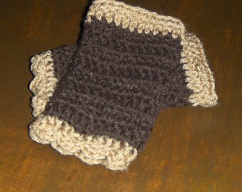 Hazelnut Coffee. Bohochic crochet Arm Warmers Fingerless Gloves Scalloped coffee chocolate brown &  fawn yarn Victorian style Folk fashion
