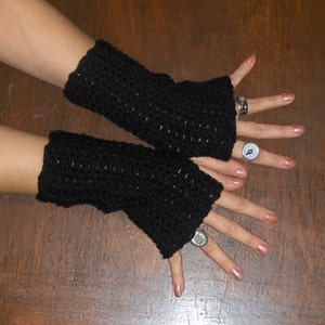 The Black Mamba Fingerless Gloves. Arm Warmers Handmade Crochet Texting Gloves Hand Crocheted fall autumn winter accessory Gothic Boho Raven image 2