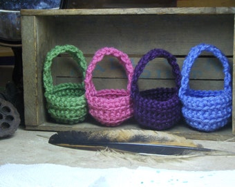 Handmade Crochet Mini Easter Basket. YOur choice of : Pink, Tea Leaf, Plum, Hydrangea, green, orange, yellow, purple, teal, peach, jade,