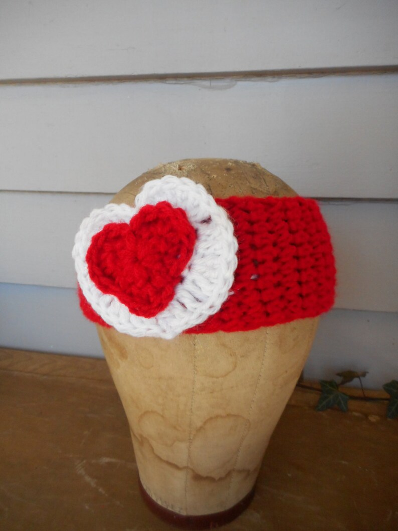 Be My Valentine ear warmer head warmer Red Heart White heart Red Headband Head accessory Child Headband Winter head band