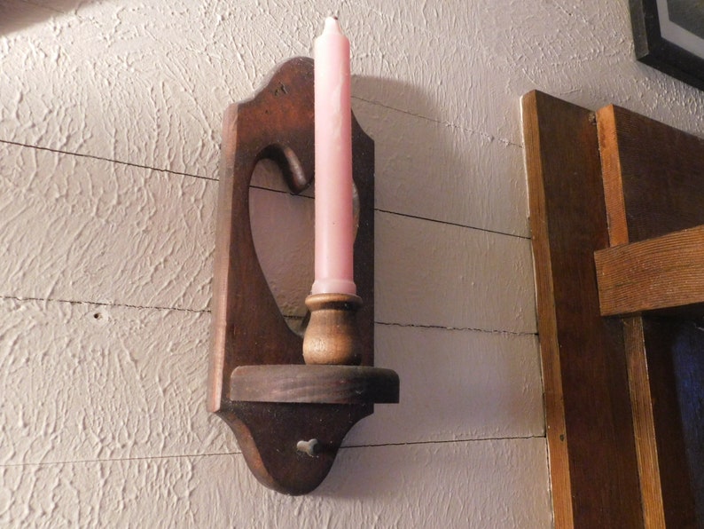 Primitive Wooden Heart cutout candle holder wall sconce image 0