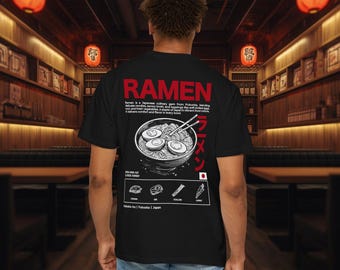 Camiseta con gráfico de ramen - Camiseta de comida japonesa - Camiseta de ropa urbana japonesa - Regalo para amantes de la comida de anime - Camiseta minimalista de fideos ramen - Camiseta unisex